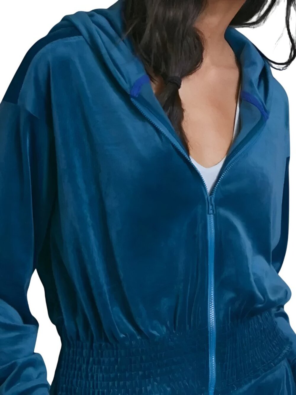 Anthropologie Catie Cropped Velvet Zip-Up Hoodie Blue Size XL